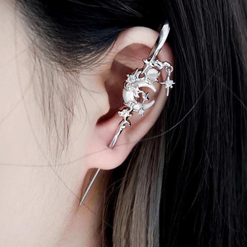 1 Piece Y2K Cool Style Geometric Star Moon Plating Alloy Ear Studs display picture 2
