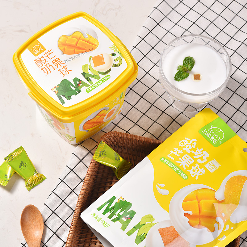 FaSiMiYu Yogurt Mango Flavor Honeysuckle Balls Leisure Snacks Wedding Celebration Lucky Candy Gift Candy 138g