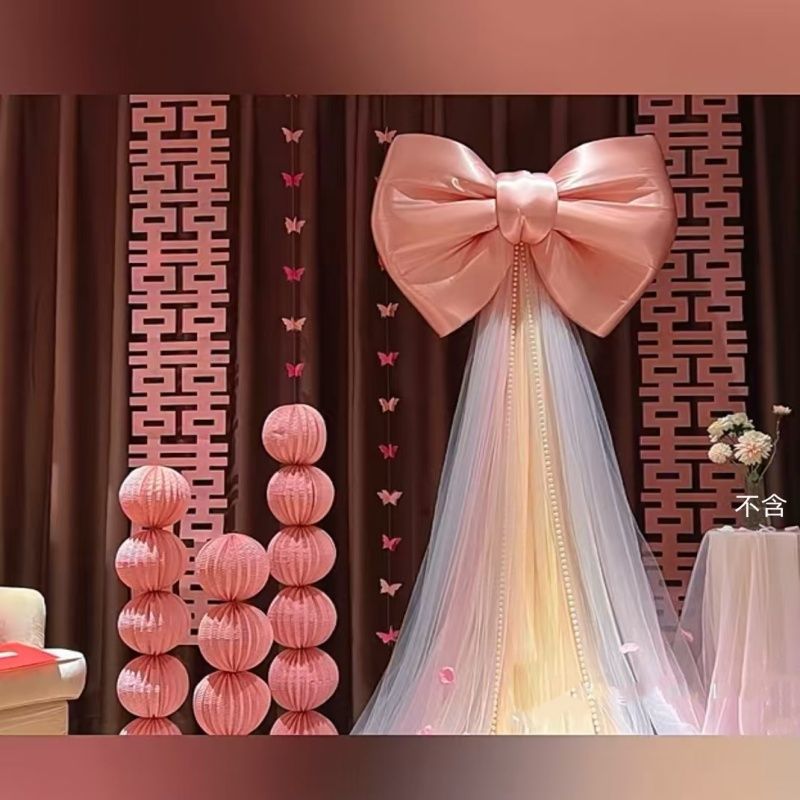 婚房布置网红丝绒卧室超大蝴蝶结女方结婚装饰客厅床头拉花背景墙