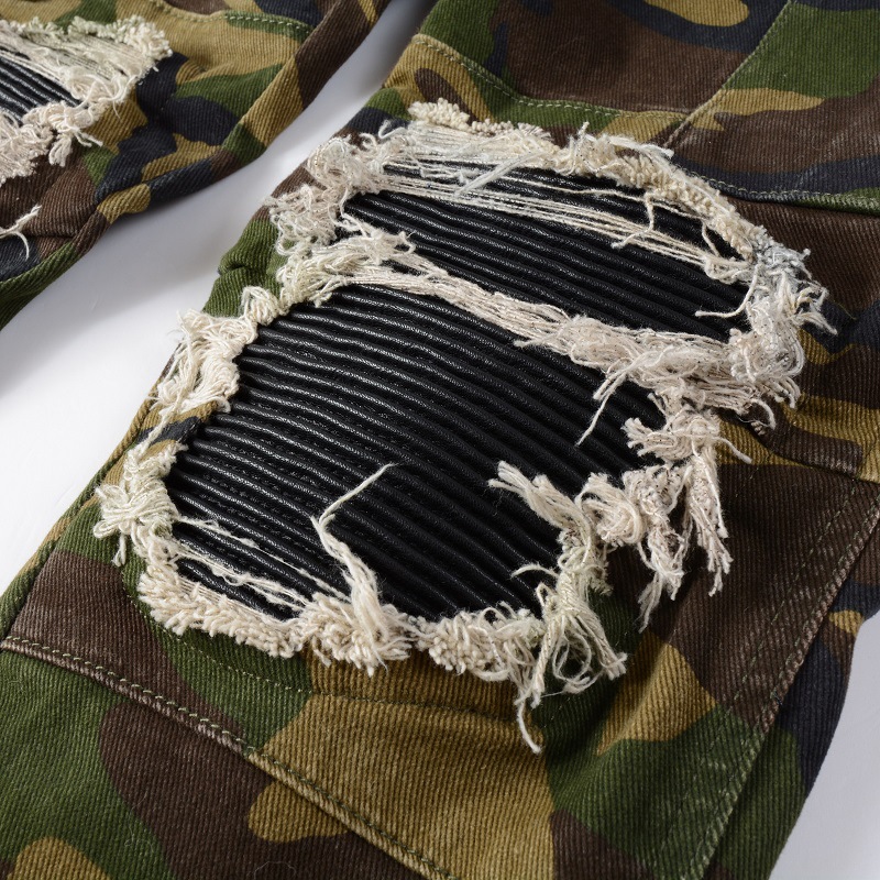 Men's Clothing high street ins same style washed and distressed multi pocket style youth slim camouflage skinny pants jeans_voghion.com