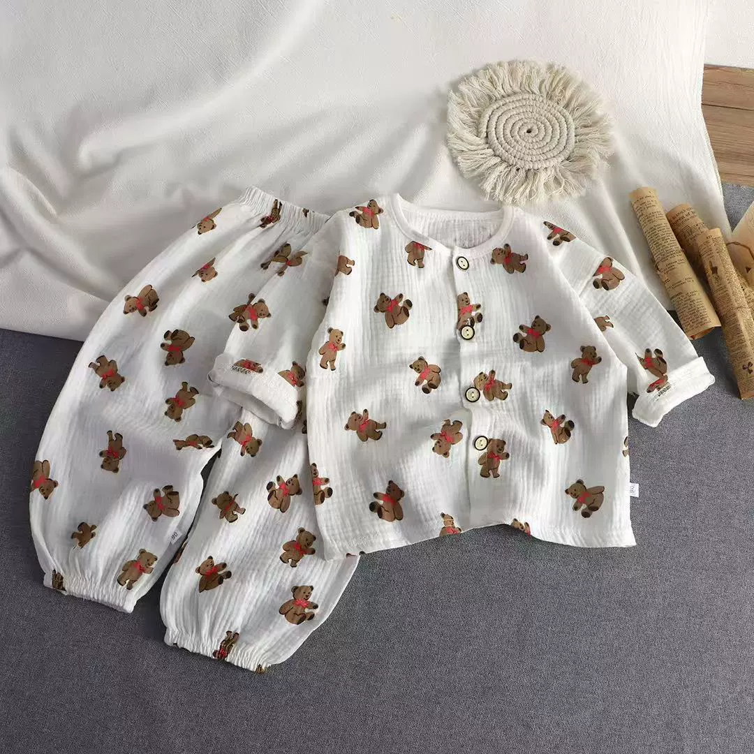 Children's summer thin set for boys, cotton gauze pijama, children's clothing