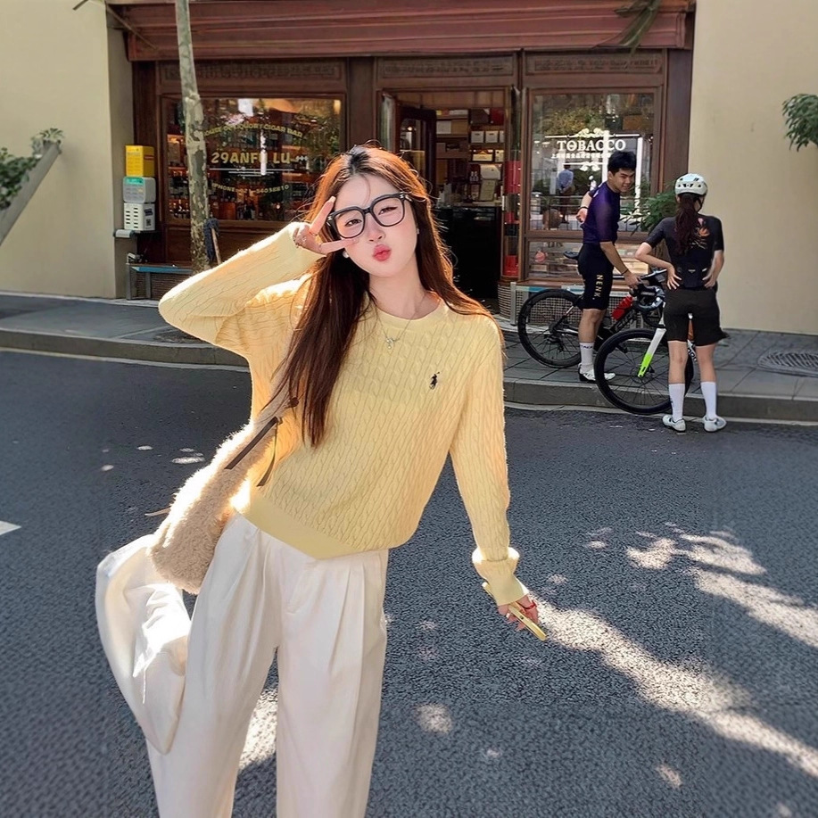Yellow Sweater Women's 2025 New Outerwear Soft Waxy Twist Pullover Sweater with Bottoming Long Sleeve Top