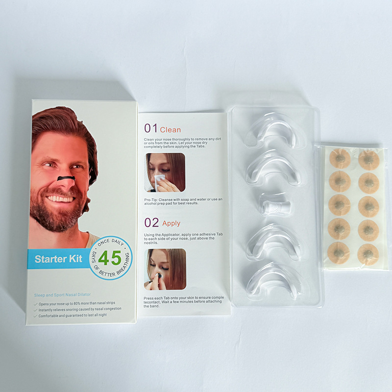 Set de cuidado nasal transfronterizo superventas para la expansión de las vías respiratorias, que incluye clip nasal y tiras nasales, venta al por mayor directa de fábrica.