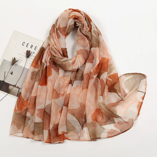 Spring New Ginkgo Leaf Bali Yarn Printed Long Scarf Women's Fashionable Soft Scarf Commuting All-match Sunscreen Gauze
