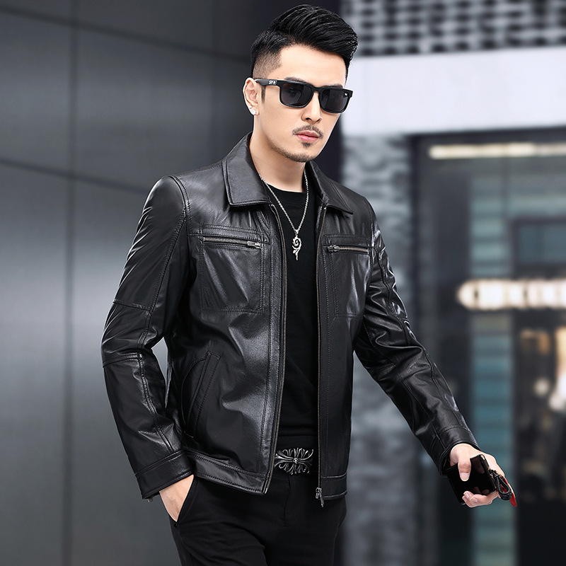 New Top-Layer Cowhide Genuine Leather Jacket for Middle-Aged Men, Autumn Fashion Haining Motorcycle Casual
