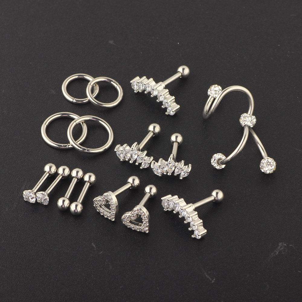Amazon Stainless Steel Zircon Earrings Women's Cartilage Stud Ear Bone Nail Set Rose Gold detail image 8