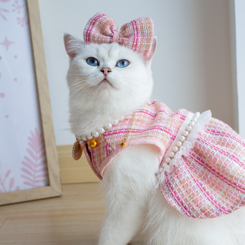 70g Weight Pet Clothing Type Of Pet Supplies 1 Piece Quantity Daily, Date Occasion Polyester Material Plaid, Cat, Bow Knot Pattern Winter, Summer, Autumn, Autumn&Winter Season Cute, Korean Style Style 1 Piece Winter Summer Autumn Cute Korean Style Polyester Plaid Cat Bow Knot Pet Clothing 1
