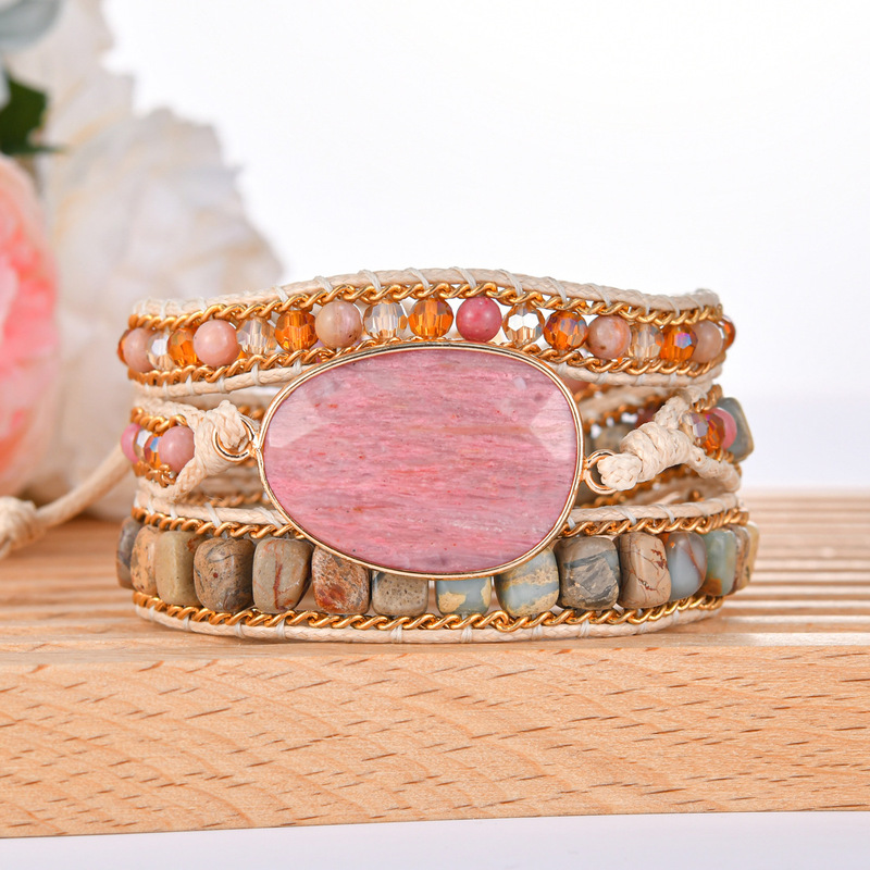 Cross-Border Hot-Selling 3-Layer Natural Stone Bracelet Heart Personalized Fashion Bracelet Bohemian Style Winding Bracelet