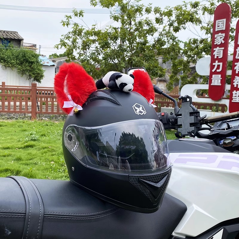 Faux Rabbit Fur Soft Red Cat Ear Helmet Decoration Cute Motorcycle Accessory