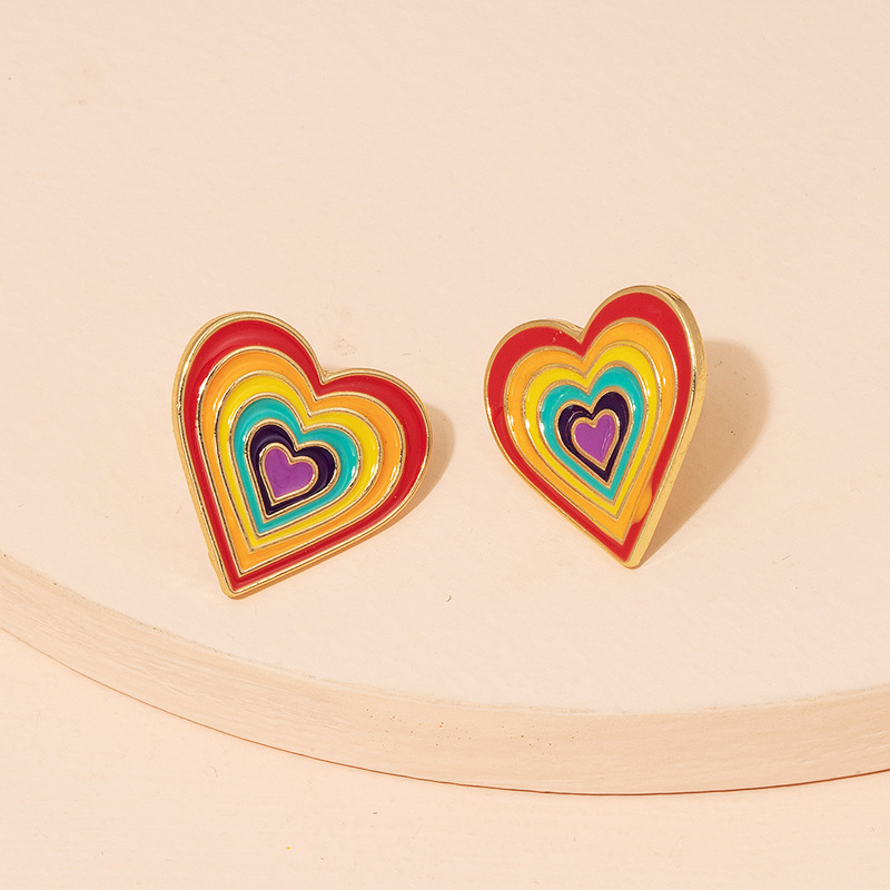 fashion alloy rainbow heart earrings wholesale