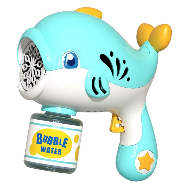 Pistola de burbuja eléctrica Dolphin de dibujos animados para niños sin líquidos burbuja porosa ligera pistola de burbuja automática de mano para niños