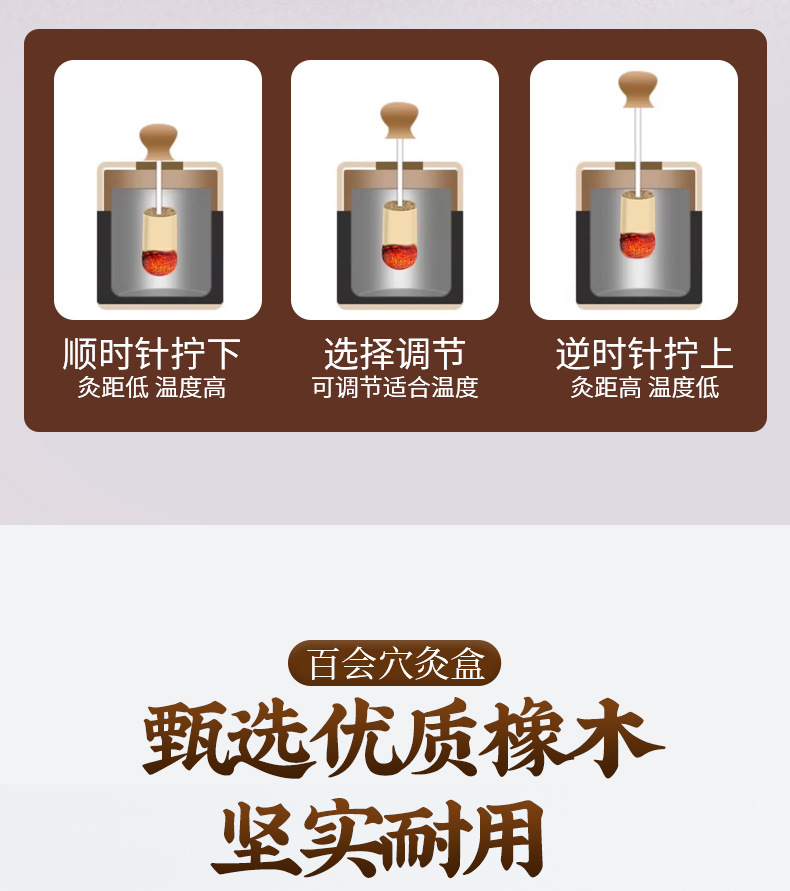 Baihui Moxibustion Box Portable Wooden Head Moxa Burner for Baihui Point Home and Travel Use specifications
