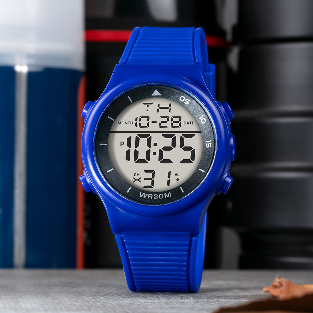 Trendy Junior High School Reloj electrónico de alarma luminoso multifuncional Reloj electrónico de cronógrafo LED de deportes para estudiantes simples