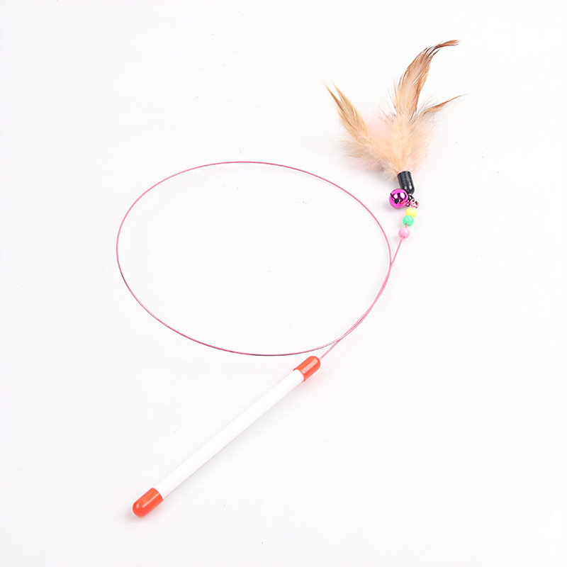 Transfronterizo nuevo alambre de acero pluma divertido gato palo gato juguete con alambre de acero Bell ratón pescado suministros para mascotas al por mayor