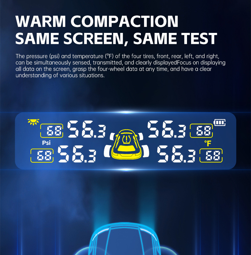 T22 Built-In Tire Pressure Monitor, External Universal Tire Detection Device for Cars, Wireless Solar-Powered Tire Pressure Monitor