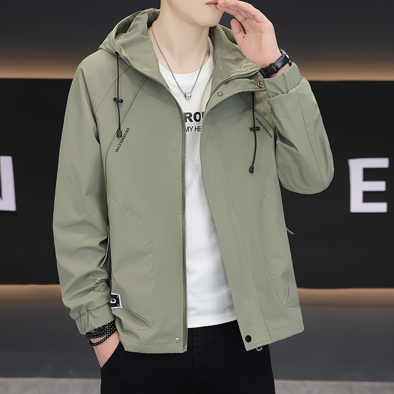 Men's autumn jacket with hood, solid color, simple and versatile coat, youth casual outdoor sports jacket Men's autumn jacket with hood, solid color, simple and versatile coat, youth casual outdoor sports jacket