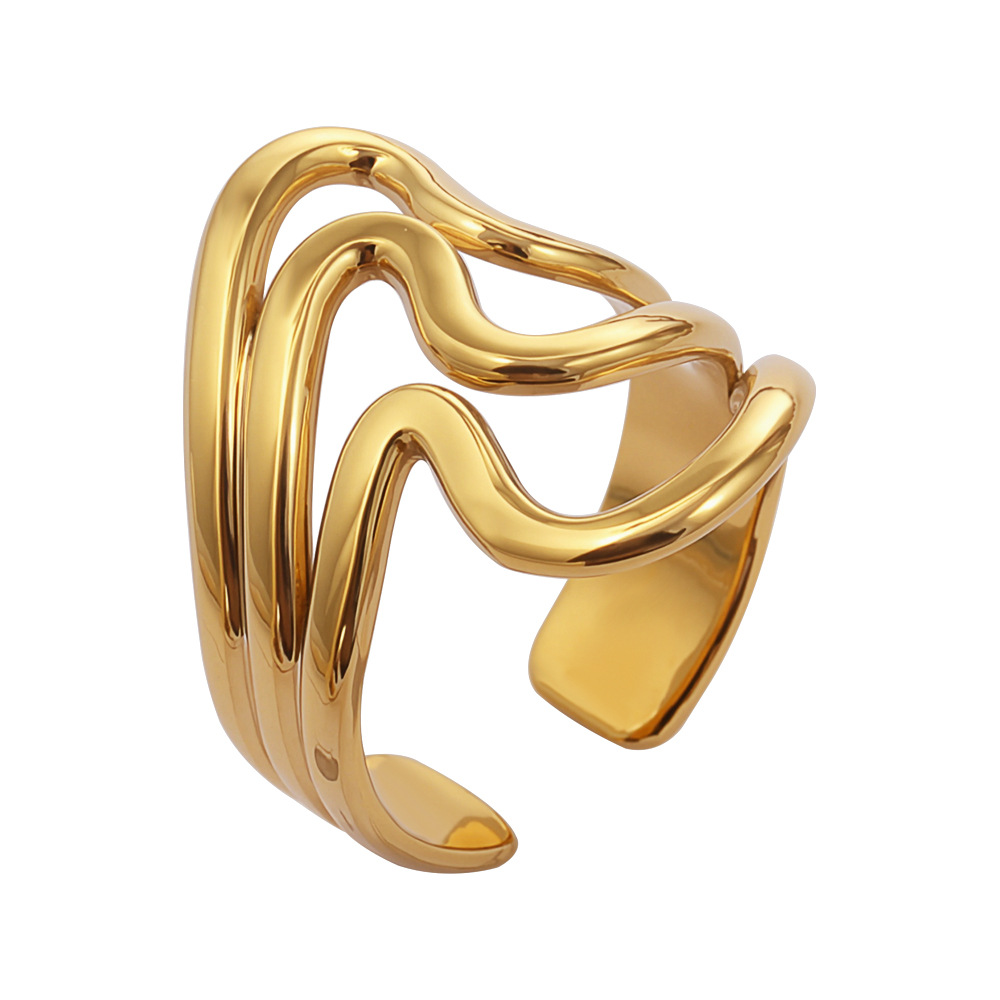 Anello a onde geometrico a tre strati anello aperto impilabile_voghion.com
