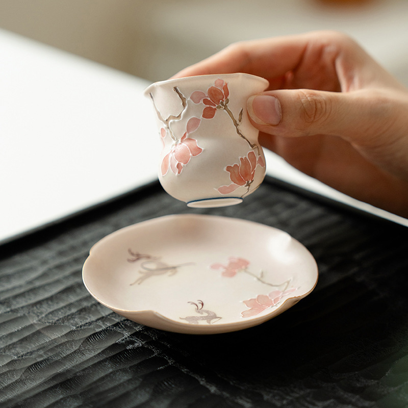 糯米釉堆雕纯手绘梅花圆形花边杯垫隔热防烫家用茶具配件小零件|undefined