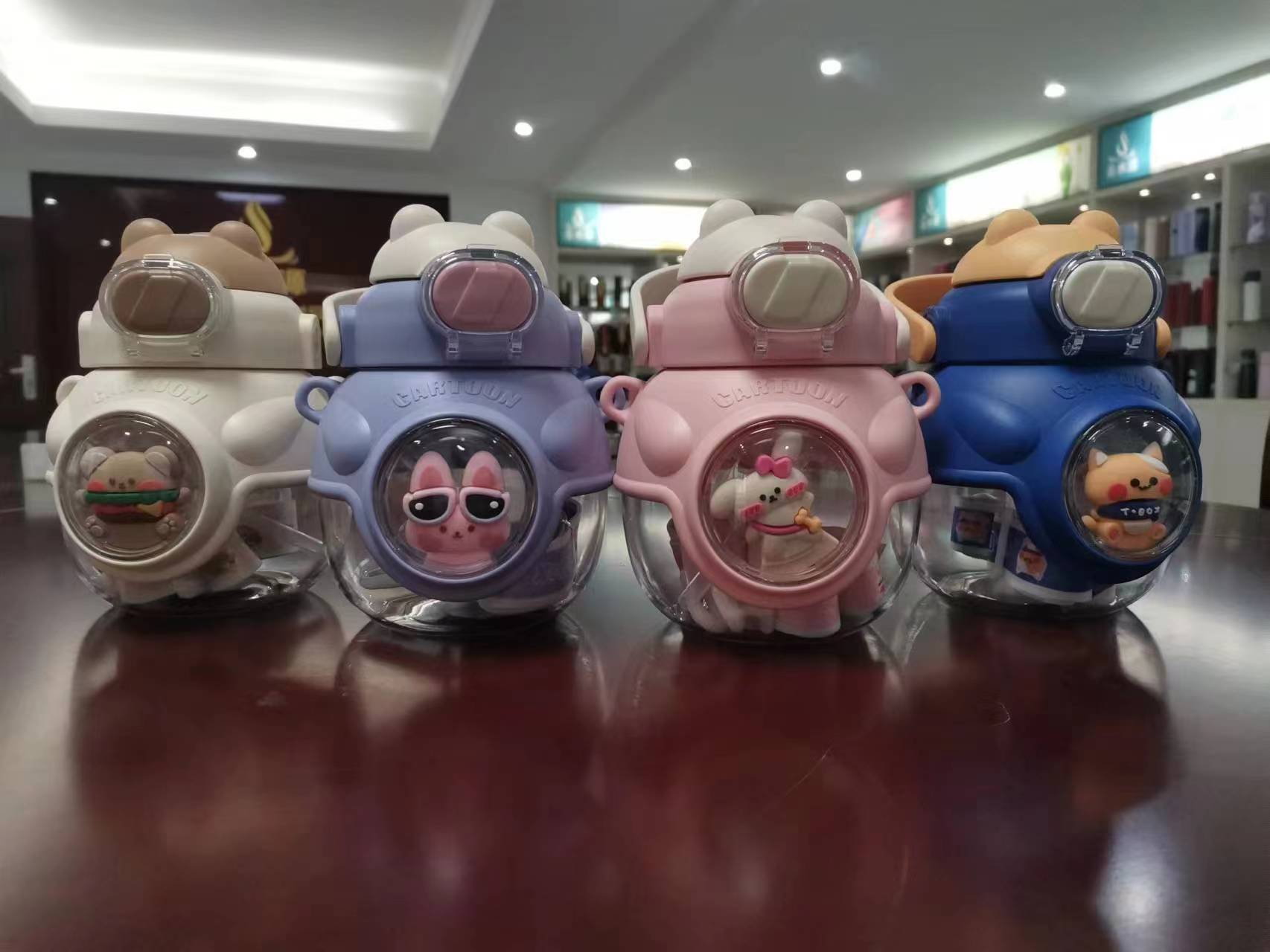 卡通吸管水杯带直饮口大人小孩都可以双用防摔PC塑料水杯子潮流款