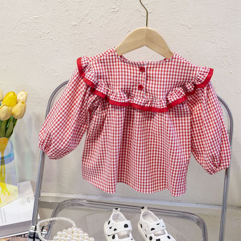 Camisa de las niñas primavera y otoño Camisa a cuadros de las niñas de estilo occidental camisa de muñeca de manga larga para niños ropa de otoño para niñas otoño