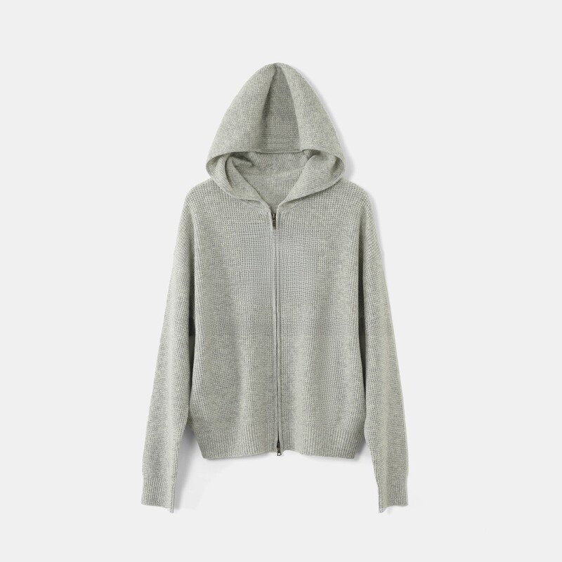 [Wheyhao Biscuit] Wool Hooded Waffle Texture Fashionable and Versatile Knitted Cardigan # 5522D