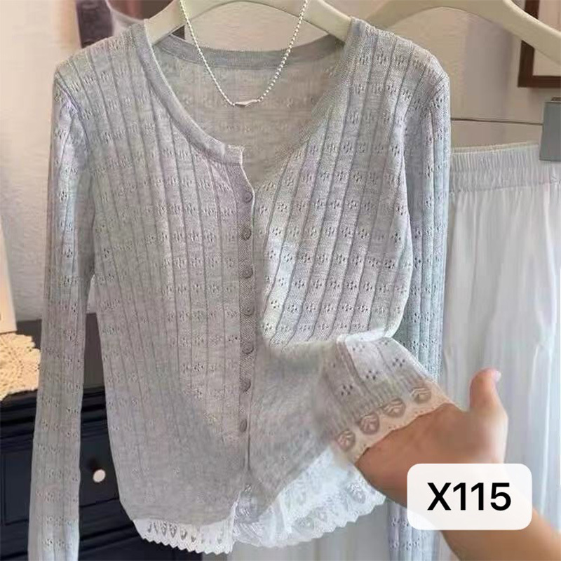 Girls' Knitted Cardigan Long Sleeves with Lace Trim, Casual and Comfortable Ladylike Style Factory Wholesale