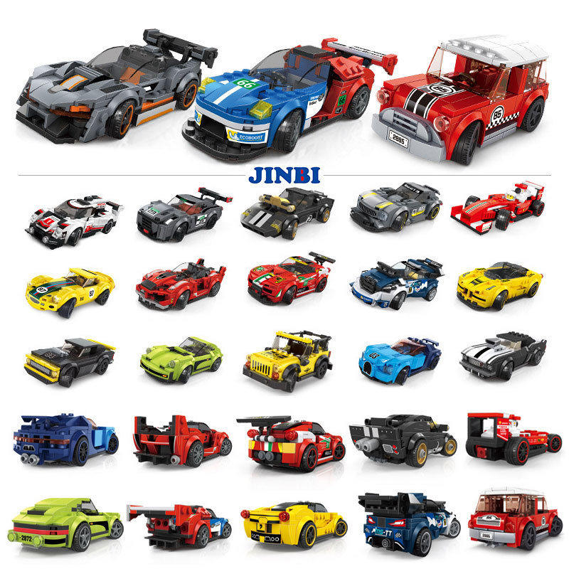 Wange 2870-2891 Racing Series Building Blocks Small Particle DIY Toy Sports Car Spliced into Night Market Stall Toys