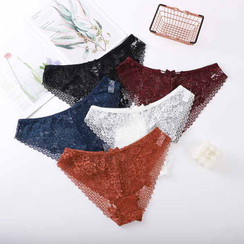 Mid-waist bow cross strap sexy hot selling briefs lace women's underwear European and American Amazon ebay