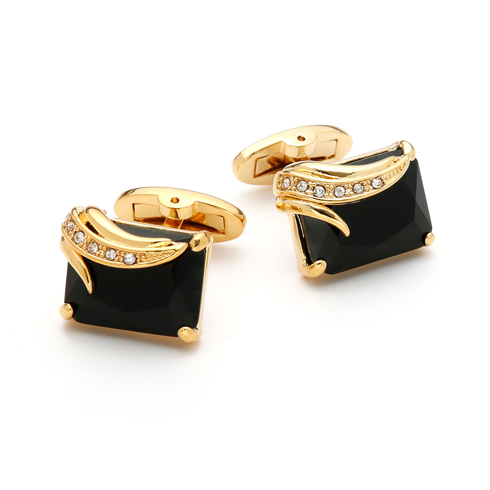 Black Crystal Jewelry Cross-Border Retro Accessible Luxury Angel Wings Golden Rectangular Men's Cufflinks 1 Pair Dropshipping
