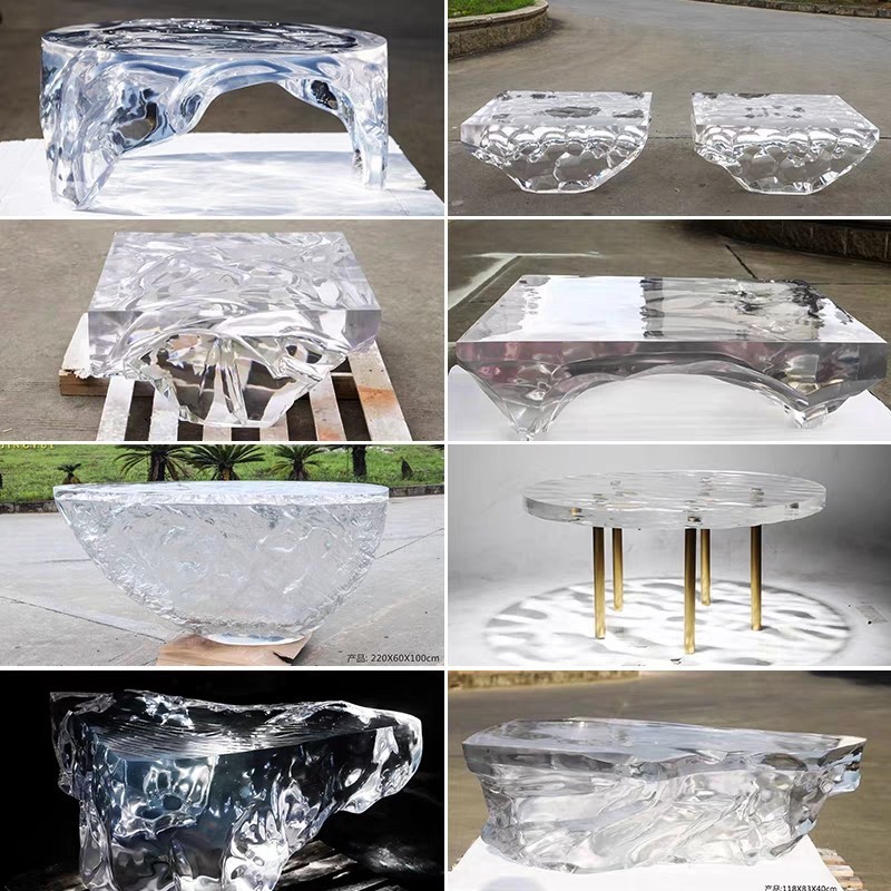 透明樹脂リビングルーム茶卓クリエイティブ芸術デザイナー用テーブル水波紋茶台水晶アクリル茶卓|undefined