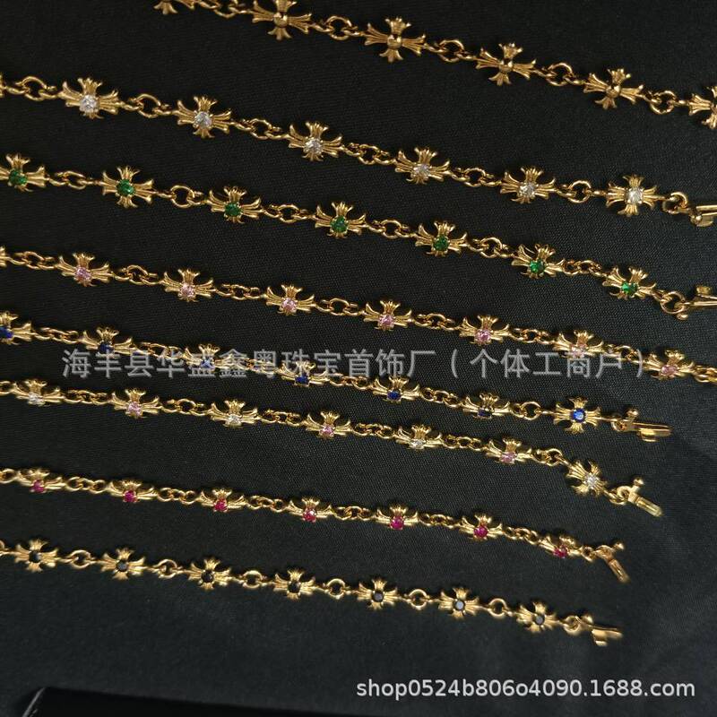 Chcrowe's New Cross Flower Diamond Bracelet European and American Retro Fashion Trend S925 Standard Couple's Thin Bracelet Chcrowe's New Cross Flower Diamond Bracelet European and American Retro Fashion Trend S925 Standard Couple's Thin Bracelet