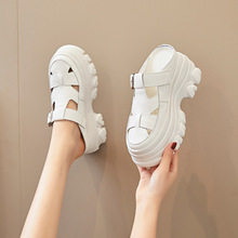 欧洲站真皮镂空包头爆款凉鞋女增高9cm夏新款松糕洞洞透气罗马鞋