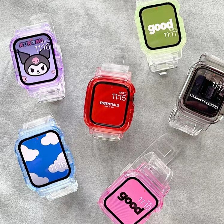 Summer Gradient Glacier Transparent Strap Integrated Protective Shell iwatch for applewatch Apple S7 Watch