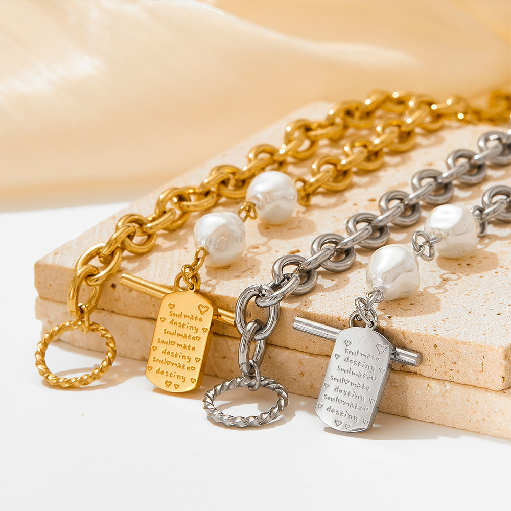 Baroque Style Letter Stainless Steel Plating Artificial Pearls Bracelets Necklace 1 Piece