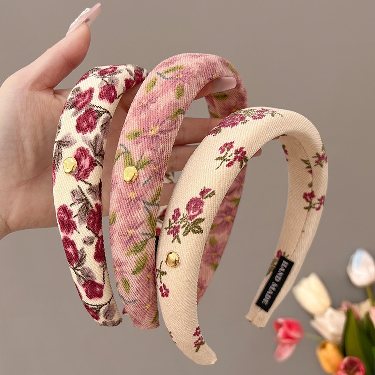 法式復古碎花發箍女新款春夏發箍頭飾增高高顱頂氣質壓發海綿髮飾