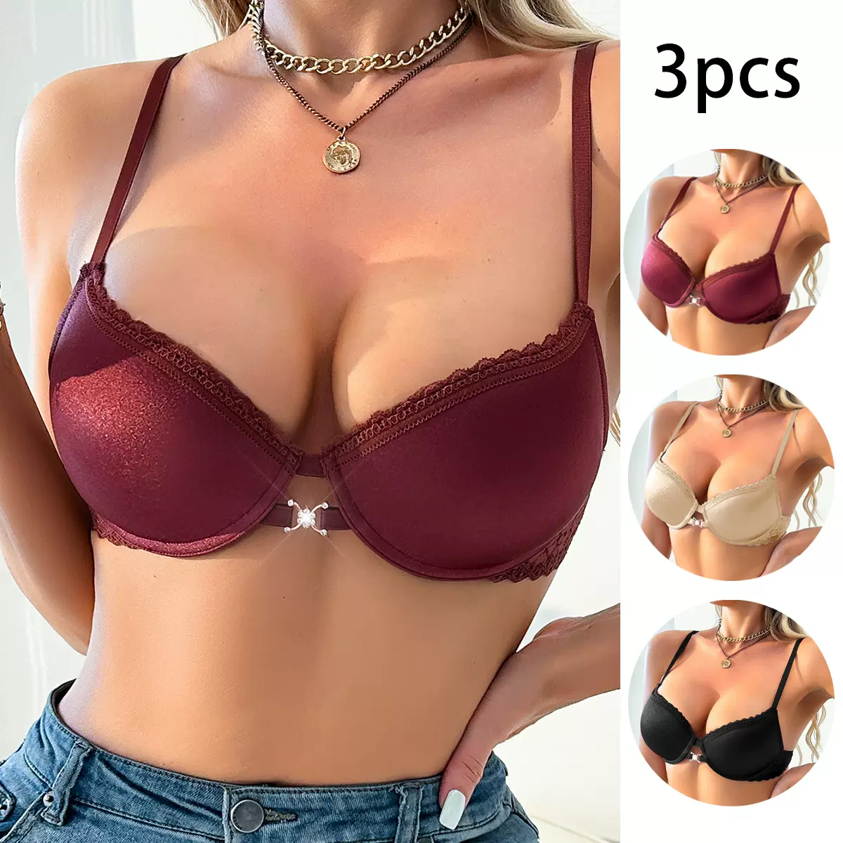 跨境欧美亚马逊TEMU希音爆款防下垂上托调整型光面文胸内衣全罩杯