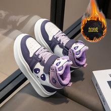 女童中帮加棉运动鞋2025冬季新款魔术贴中大童防滑保暖棉鞋潮