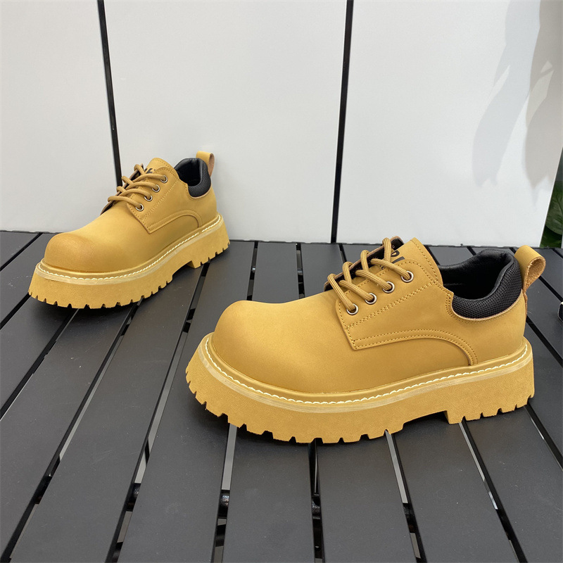 qn低帮工装马丁靴秋季新款厚底男休闲皮鞋复古英伦风黄色大头鞋