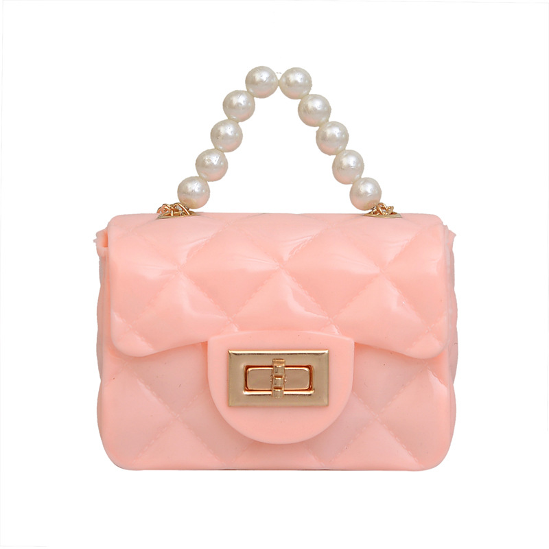 Bolso de los niños 2023 nuevo mini bolso de La jalea rombo estilo occidental pequeña bolsita Perla hombro crossbody bolsa de la cadena portátil