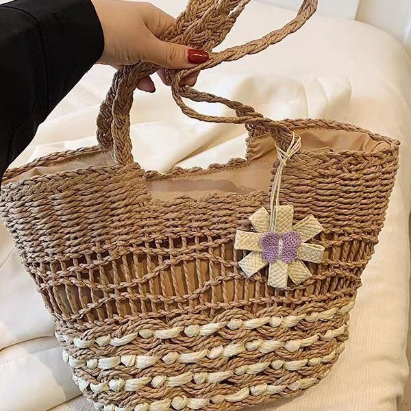 Large Capacity Straw Woven Bag For Women 2025 Summer New Beach Vacation Tote Shoulder Handbag - Thumbnail 4