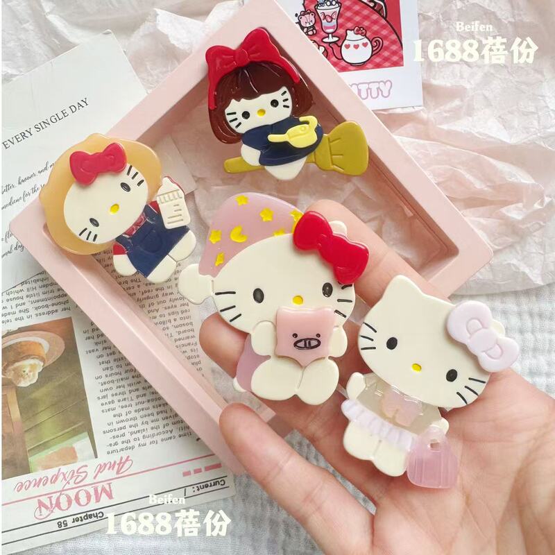 新款醋酸拼接卡通KT猫发夹高端边夹helloKitty猫可爱鸭嘴夹头饰|undefined