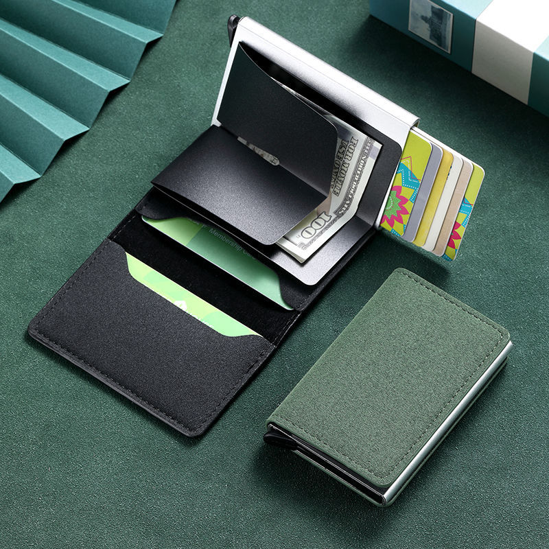 Unisex Aluminum Card Holder RFID Blocking Automatic Ejector Short Buckle Anti-Theft And Anti-Demagnetization Metal Wallet For Men And Women_voghion.com