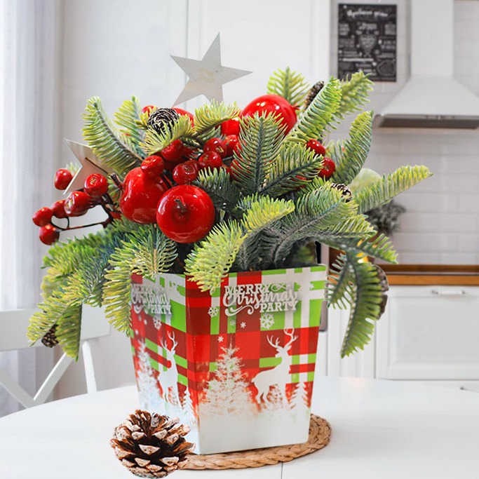 Árbol de escritorio transfronterizo Pe creativo fruta roja mini decoración de escritorio de Navidad árbol de pino