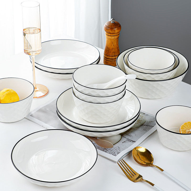 高颜値麺スープ碗松発磁器具2-碗皿セット陶磁器の新型野菜皿食器家庭|undefined