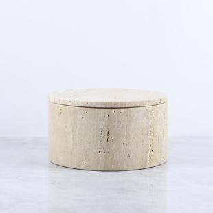 Natural Marble Travertine Round Storage Box Living Room Bedroom Model Room Home Dressing Table Jewelry Storage
