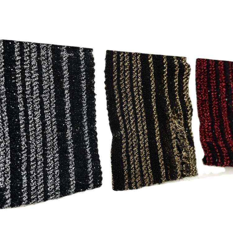 针织高弹金银线亮丝布 190克不规则竖条金银线 竹节/流星雨金银线