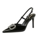 312-K202 stylish high-heeled shoes with rhinestone V-buckle decoration, pointed shallow mouth straight buckle strap, single shoe for women