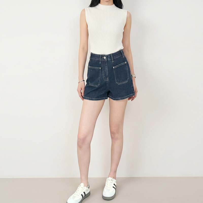 French-Style Lenzing Tencel Four-Way Stretch High-Waisted Front Pocket Denim Shorts for Women, 2026 Summer New Slim-Fit Slimming Pants