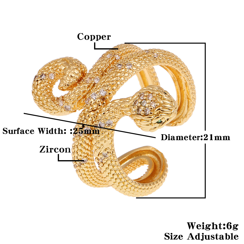 fashion geometric snake-shaped copper plated real gold tail ring