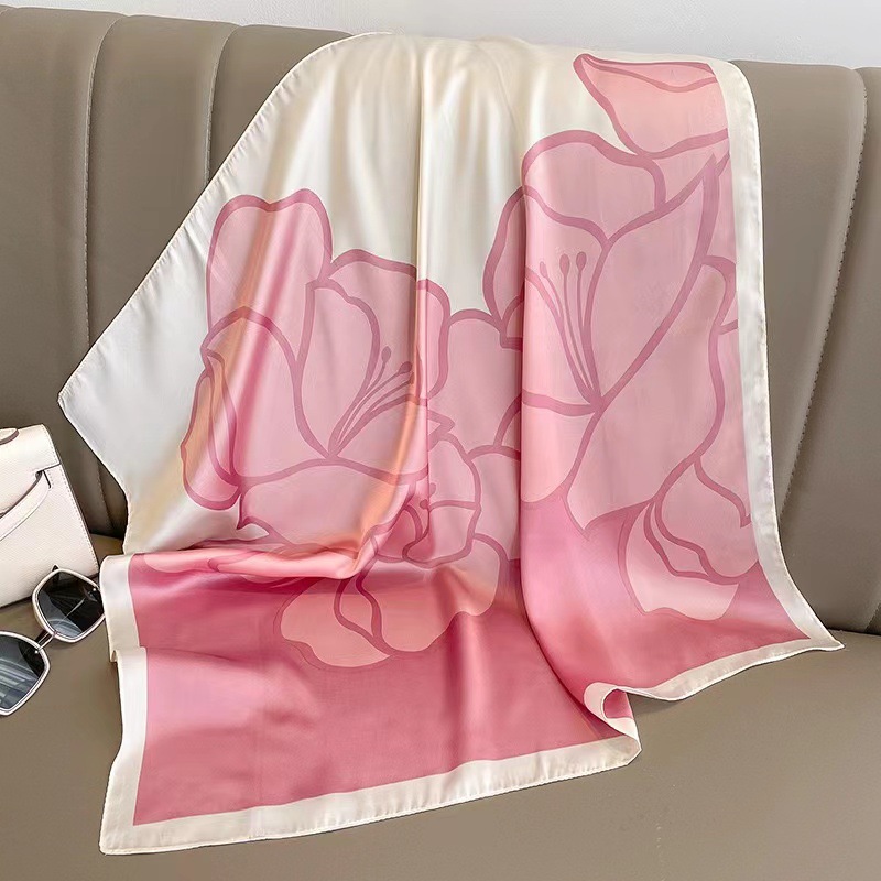 Color Block Pattern Women's Cute Sweet Color Block Polyester Printing Flowers Scarf